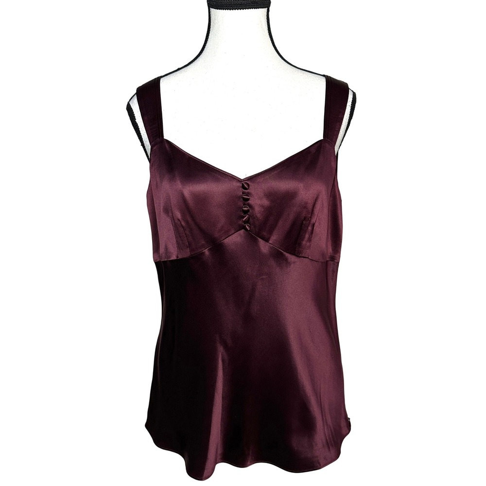 Ann Taylor Camisole Top Womens 6 Burgundy Satin Poetcore Dark Romantic Coquette - Picture 2 of 13